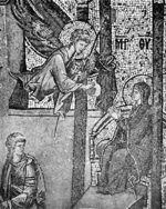 decorazione musiva parietale di S. Salvatore in Chora, La Vergine viene nutrita da un angelo e riceve insegnamenti nel Tempio