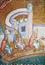 decorazione musiva parietale di S. Salvatore in Chora, La Vergine riceve la matassa tinta di porpora