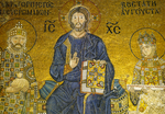 decorazione musiva parietale di S. Sofia, Cristo fra l'imperatore Costantino 9. Monomaco e l'imperatrice Zoe