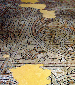 Ravenna, Domus dei Tappeti di Pietra, Stanza 1, decorazione geometrica vegetale con cantharoi