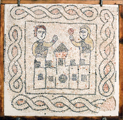 Ravenna, S. Giovanni Evangelista, Donna che porge un fiore all'amato nel castello